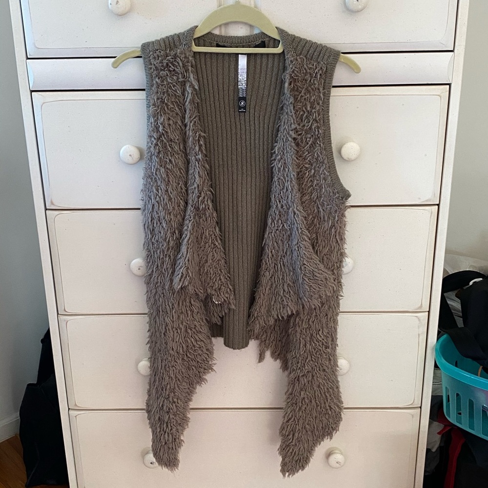 Kensie Vest Shaggy Faux Fur Drape Front